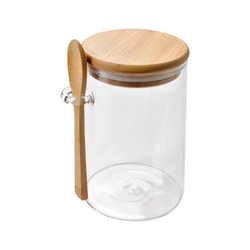 Szklany Pojemnik Słoik Z Łyżeczką Drewnianą Pokrywką - Słoiczek 500ml 