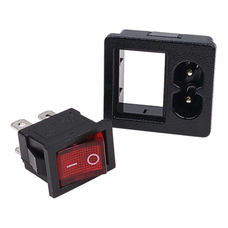 AC IEC male power receptacle - figure-eight - for snap-on housing with switch.