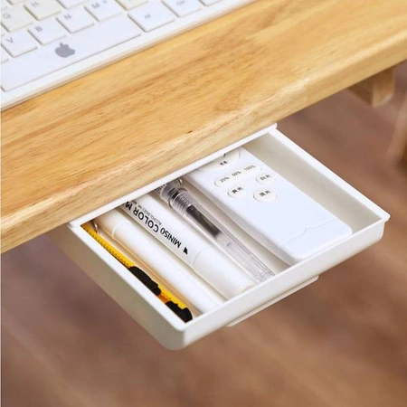 Szufladka samoprzylepna - biała - 220x85x30mm - organizer pod biurko na długopisy i drobiazgi