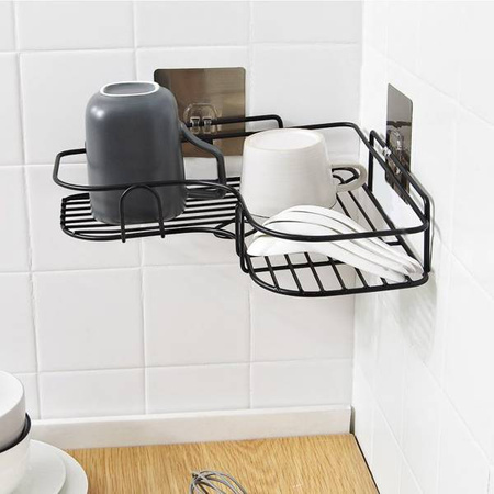 Półka łazienkowa do kabiny narożna - czarna - Koszyk pod prysznic na żel szampon #KOMIS